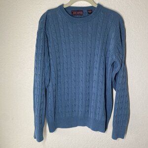 John Ashford Cable Knit Sweater Medium Blue Silk & Cotton Blend Preppy